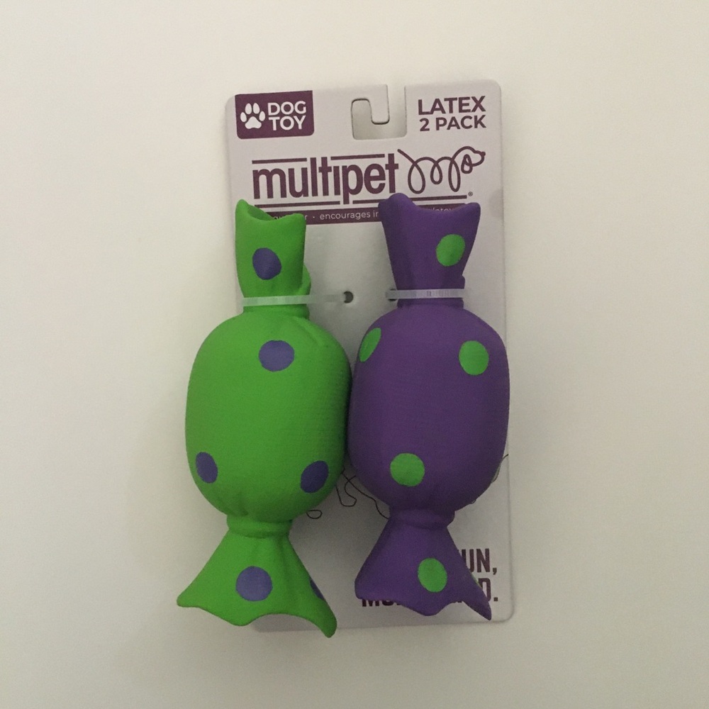 NEW (S) Dog Toys Mini 2 Latex Squeakers Green and Purple | Multipet